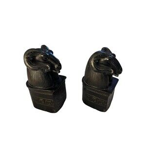 Vintage 1991 Museum Modern Art Black Egyptian Statues Amun The Ram God Bookends